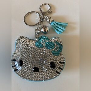 Sparkling Hello Kitty Crystal Keychain/purse charm with Teal Bow